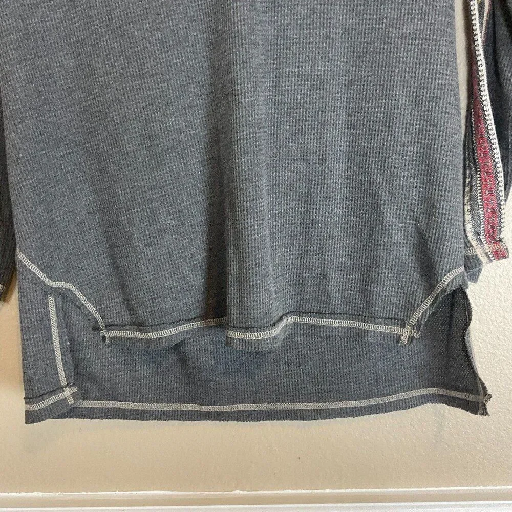 Mystree Top Women S Gray Waffle Knit Tee Shirt Long Sleeve Scoop Neck Thermal E3